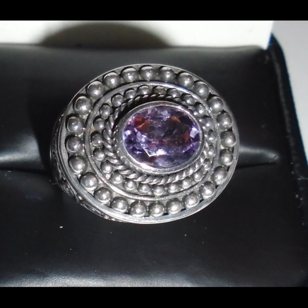 Genuine Amethyst 925 SS Aurora Designer Ring w COA